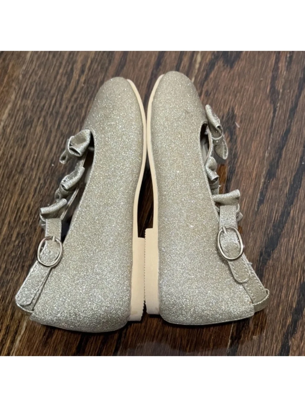 Janie And Jack Toddler Girls Gold Glitter Bow Ballet Flats Size 7 Excellent